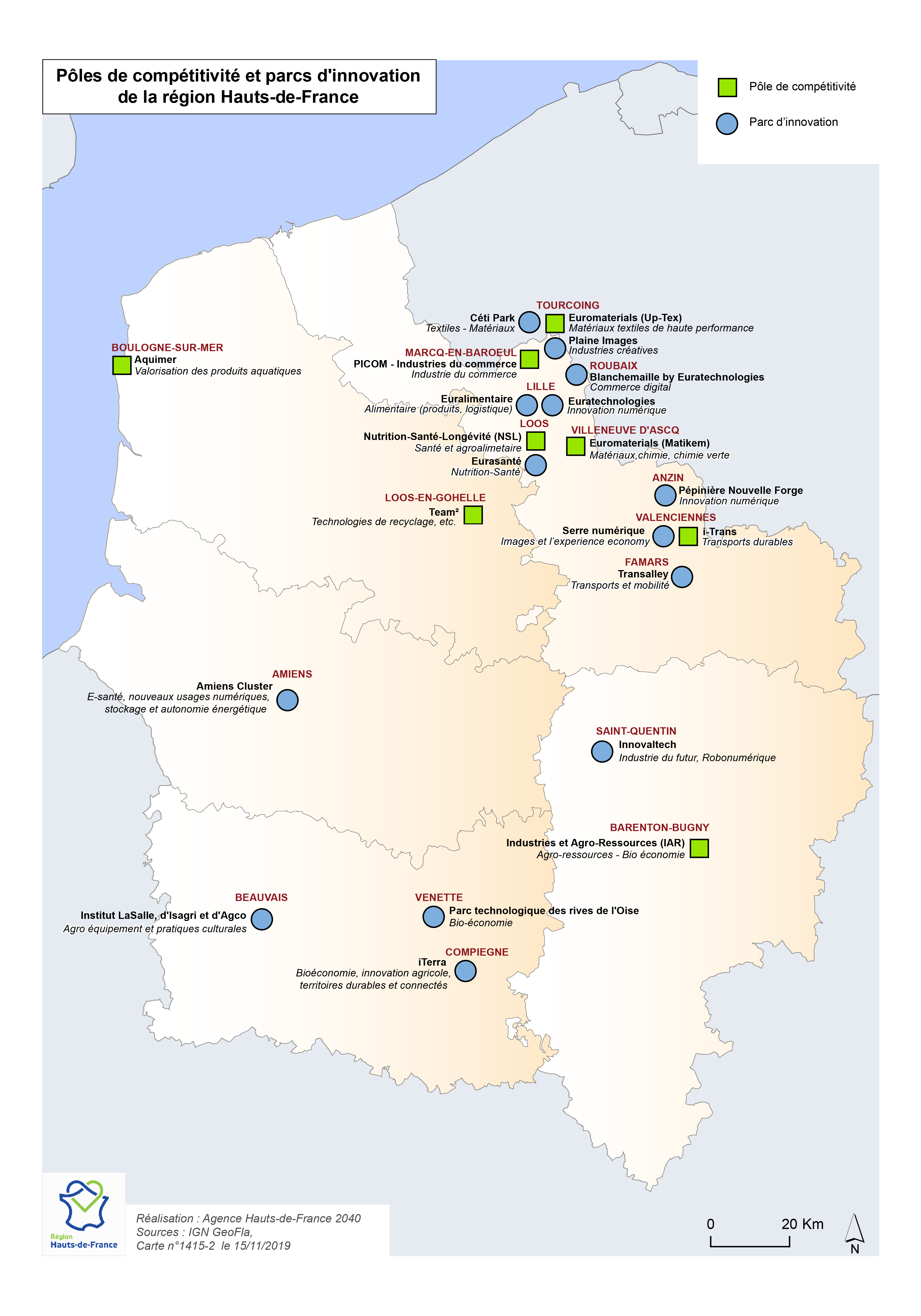 Pôles De Compétitivité Et Parcs Dinnovation De La Région Hauts De France Cartothèque 